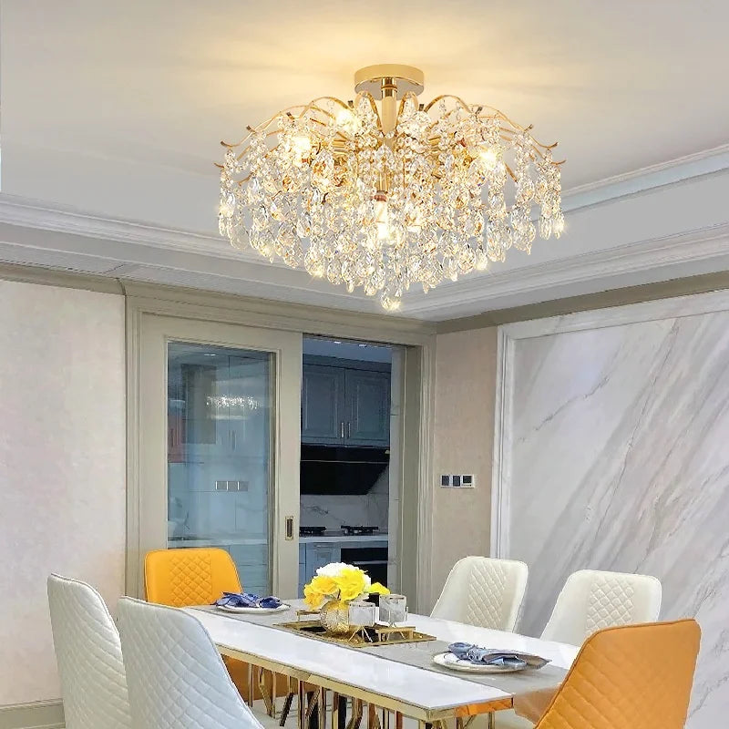 Afralia™ K9 Crystal Gold Chandelier Ceiling Light | Bedroom Home Decor LED Ceiling Lamp