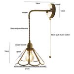 Blue Glass LED Wall Sconce Pull Chain Switch Staircase Tiffany Style Mirror Light