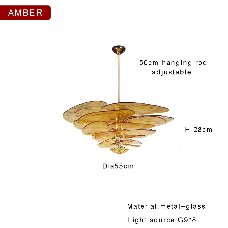 Amber Glass Ceiling Chandelier for Elegant Living Room Decor.