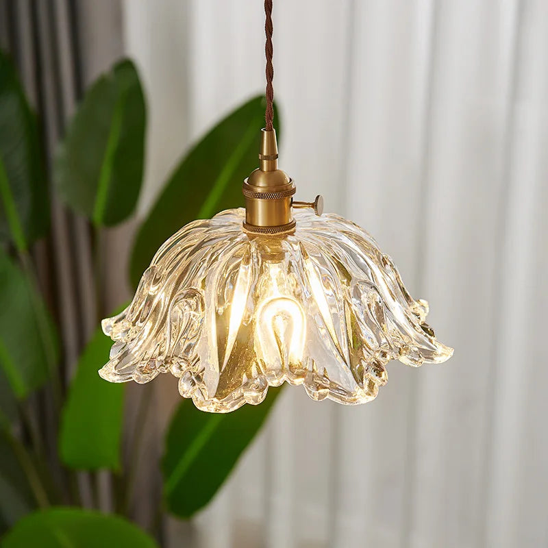 Copper Glass LED Pendant Lamp with Knob Switch - Modern Hanging Light Fixtures