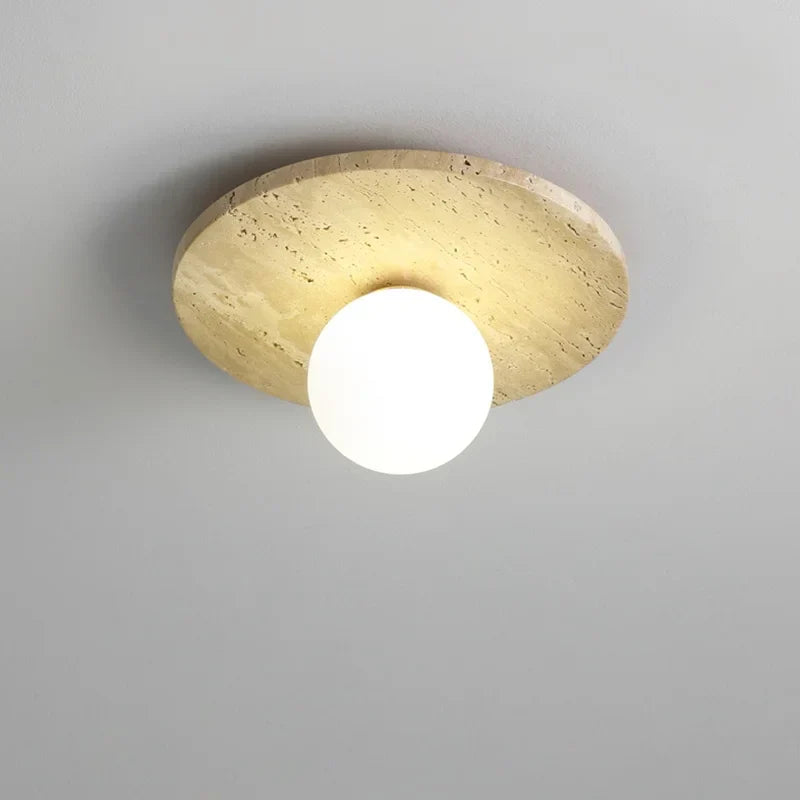 Yellow Travertine Glass Stone LED Ceiling Lamp