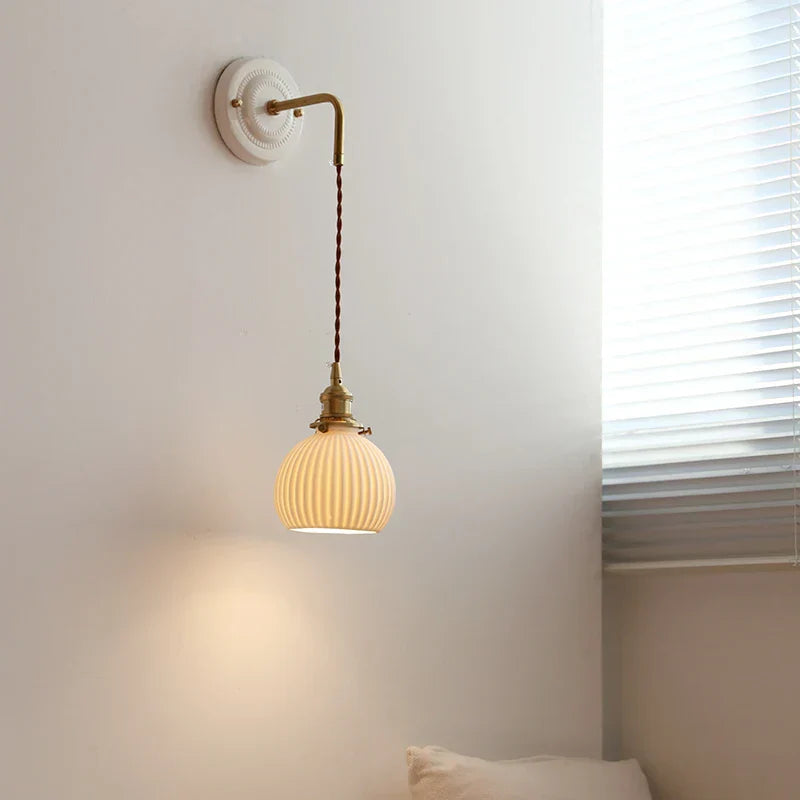 Afralia™ Ceramic Canopy LED Wall Lamp Copper Arm Modern Home Decor Applique Murale