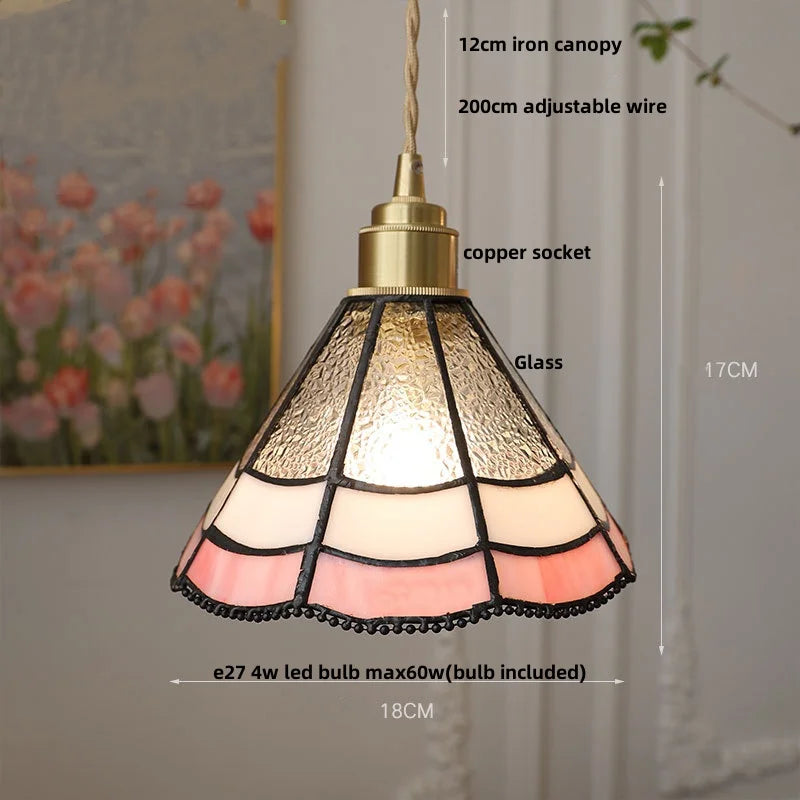 Glass LED Pendant Lamp Tiffany Style Hand Stitch Dining Room Lights
