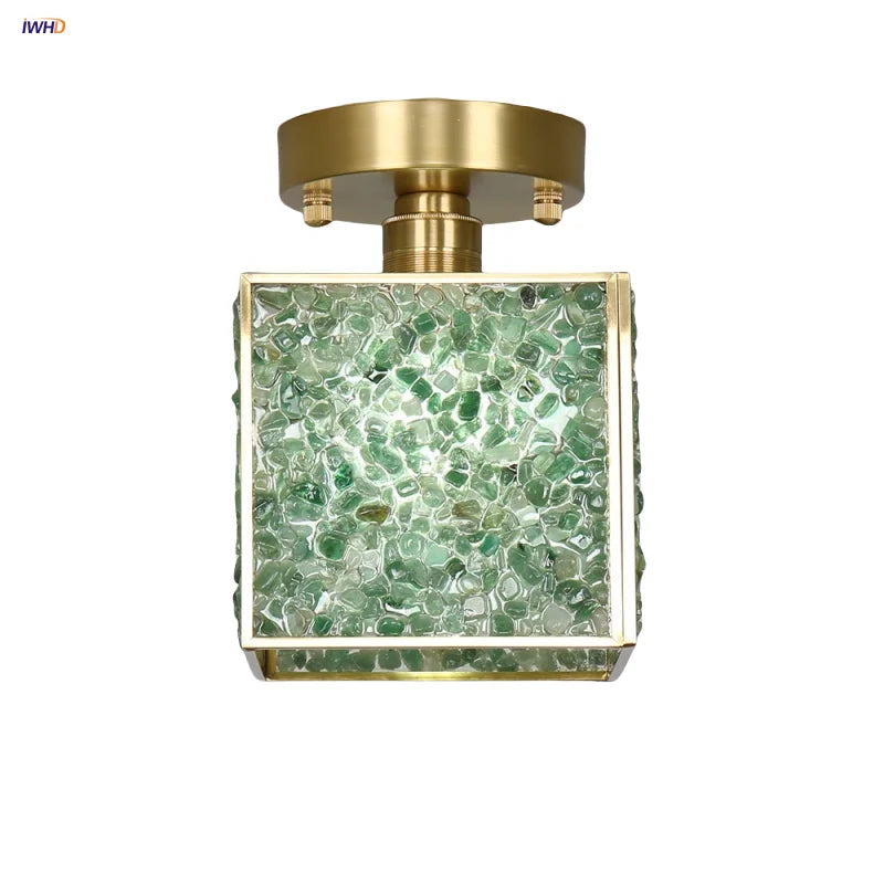 Crystal Glass LED Ceiling Light Copper Canopy Nordic Modern Design