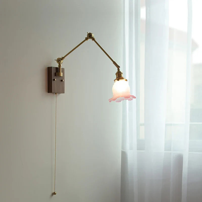 Pink Glass Wall Sconce with Rotatable Arms - LED Stair Light Fixtures