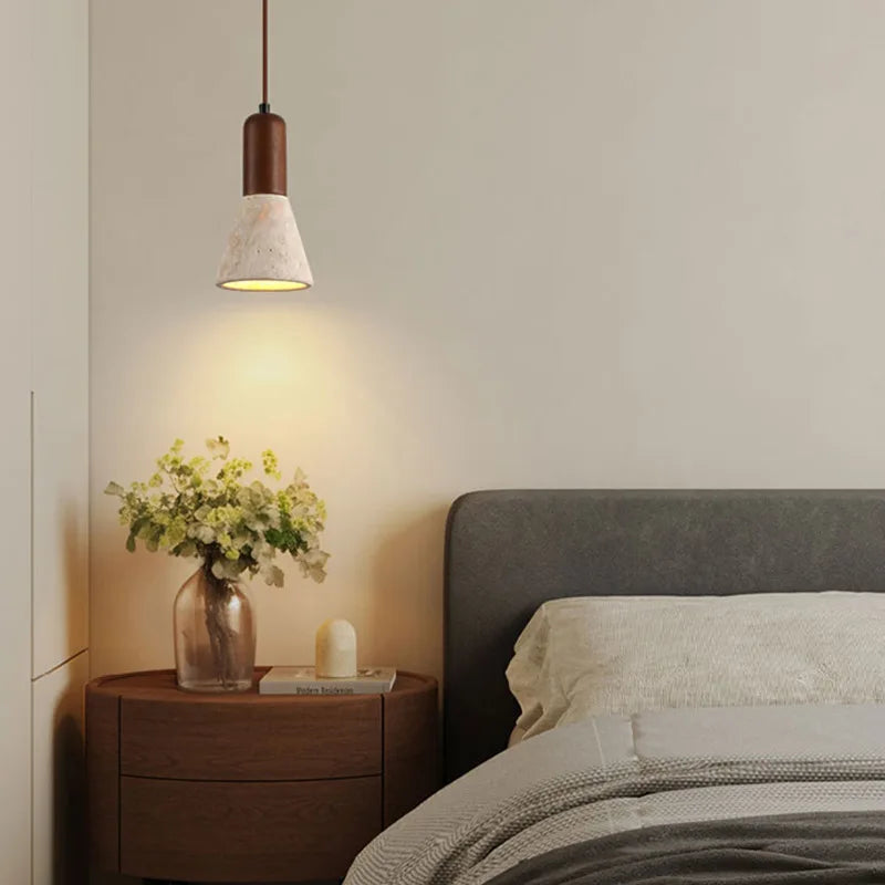 Afralia™ Japanese Vintage LED Pendant Light, Yellow Travertine Wabi Sabi Hanging Lamp