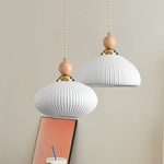 White Ceramic LED Pendant Lamp Copper Modern Wood Nordic Hanging Lights