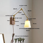 Walnut Wood LED Wall Light with Pull Chain Switch & Rotatable Amber Glass