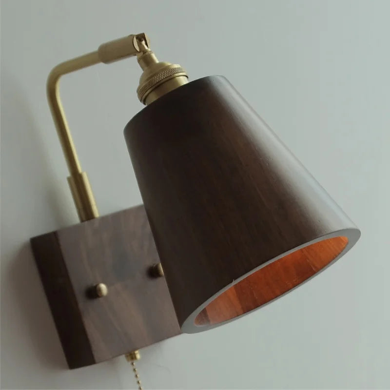 Loft Wood LED Wall Light Fixture Rotatable Bedside Lamp Vintage Walnut