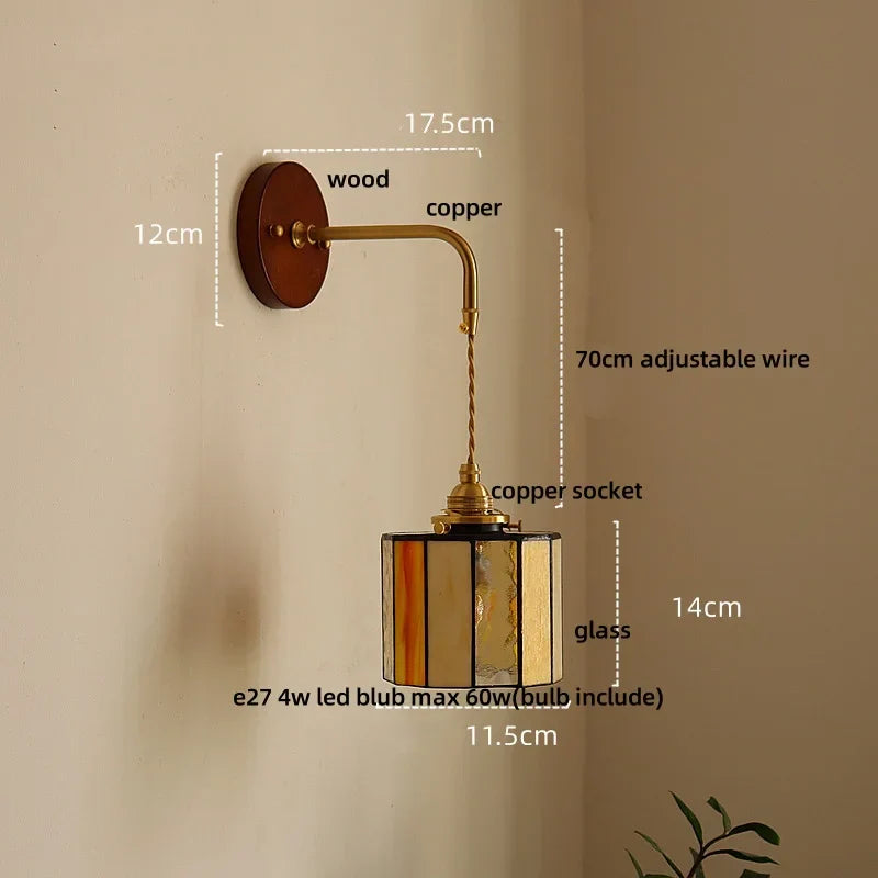 Adjustable LED Wall Lamp Sconce Copper Wood Glass Stair Light