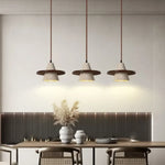 Afralia™ LED Wood Pendant Light Adjustable Yellow Stone Bedroom Coffee Hanging Lamp