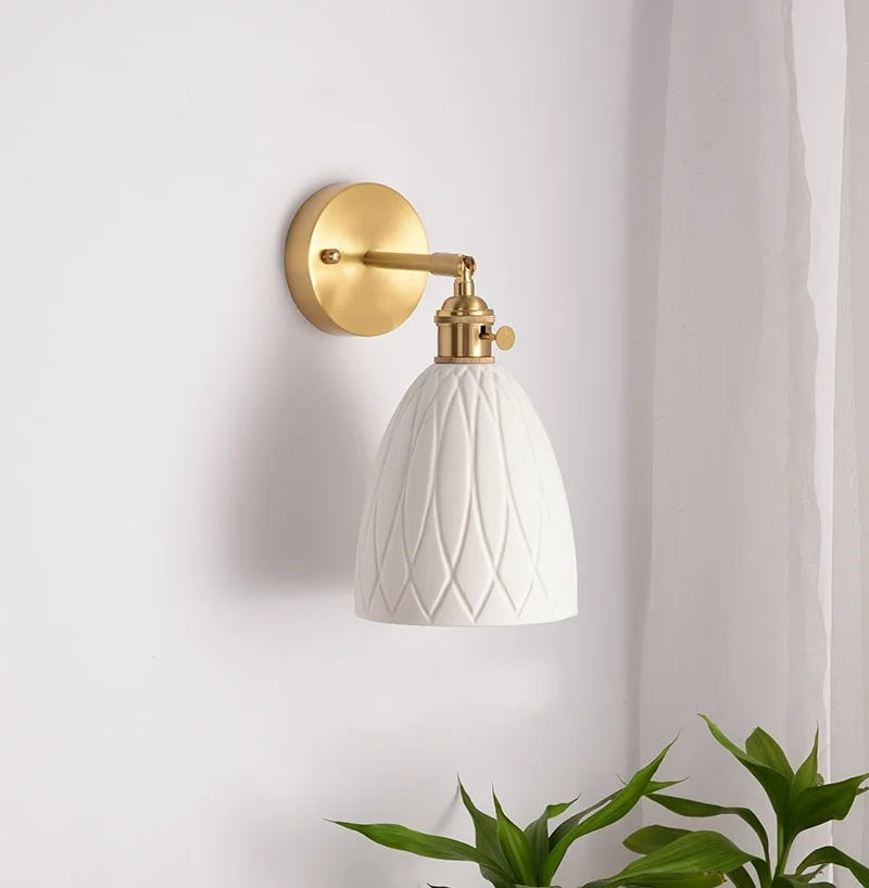 Afralia™ Nordic Ceramic LED Wall Sconce | Brass Wall Light Fixture for Living Room Bedroom