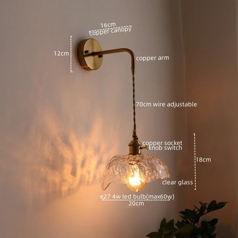 LED Copper Wall Light for Bathroom Mirror and Hallway - Glass Luminaria De Parede