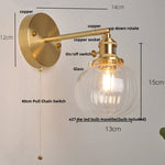 Nordic LED Glass Wall Light Fixture with Pull Chain Switch - Modern Rotating Bedside Lamp
