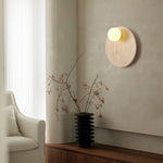 White Glass LED Wall Lights Yellow Travertine Stone Modern Disc Switch Bedside Lamp