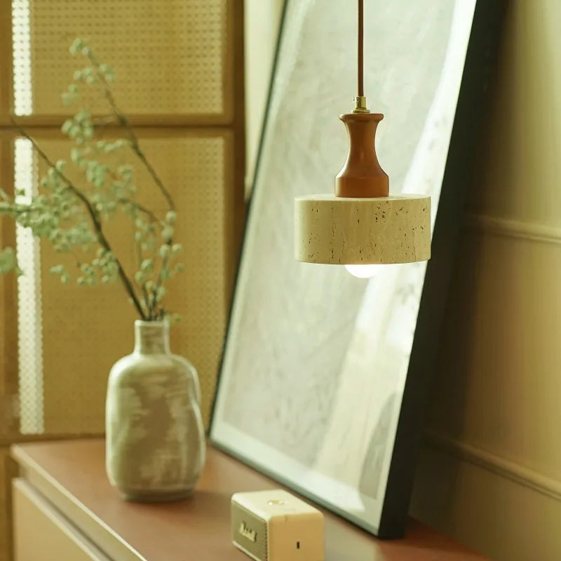 Wabi Sabi LED Pendant Lights Brown Wood Stone Yellow Travertine Hang Lamp