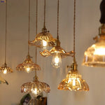 Amber Flower Glass Pendant Lamp LED Knob Switch Nordic Modern Hanging Lights