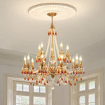 Luxury Red Crystal Candle Chandelier LED Pendant Light - Copper E14 Glamourizing Luminarias