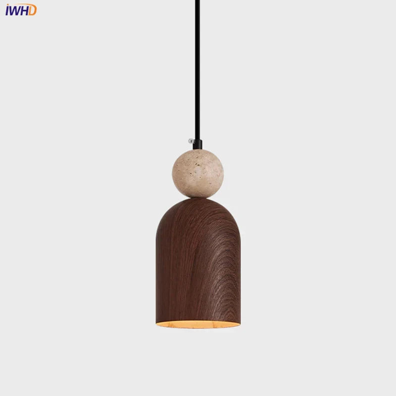 Yellow Travertine Stone LED Pendant Light: Modern Iron Fixture for Home Decor