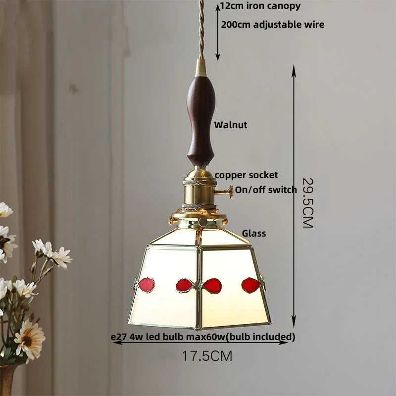 Afralia™ Red Tiffany Glass Knob Switch Pendant Lamp - Nordic Handcrafted LED Hanging Light