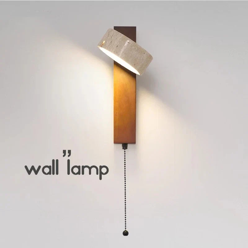Travertine Wall Sconce Light Wood Rotatable for Bedroom Bedside