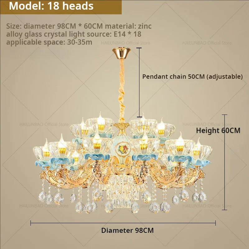 Crystal Chandelier: Chinese Ceramic Living Room Luxe Lighting