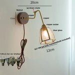 Clear Glass LED Wall Sconce Pull Chain Switch Rotate Arm Walnut Wood Stair Light