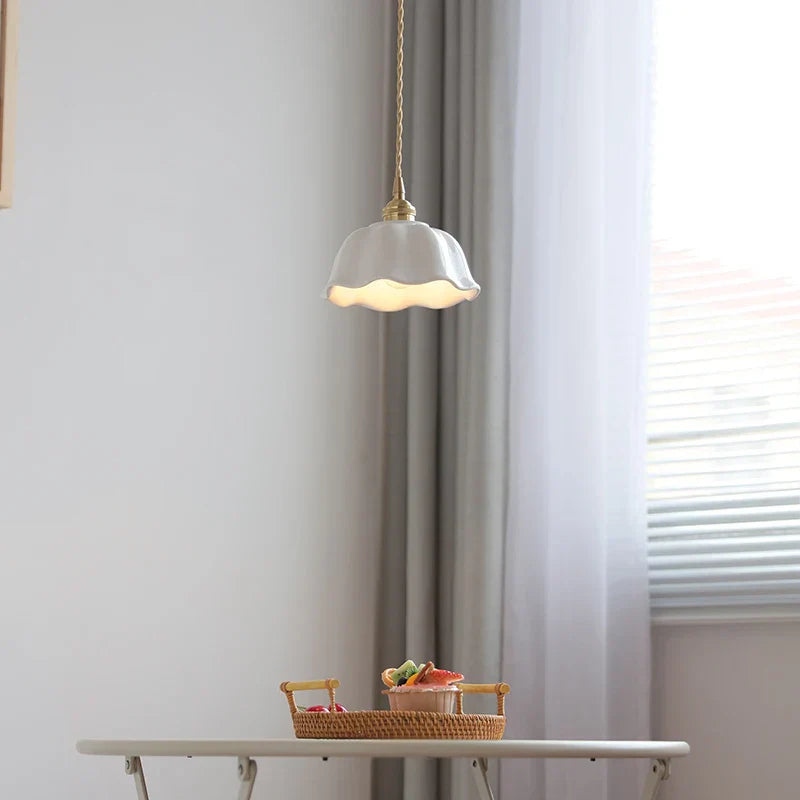 White Ceramic LED Pendant Lamp, Nordic Modern Hanging Light with Adjustable Copper Socket