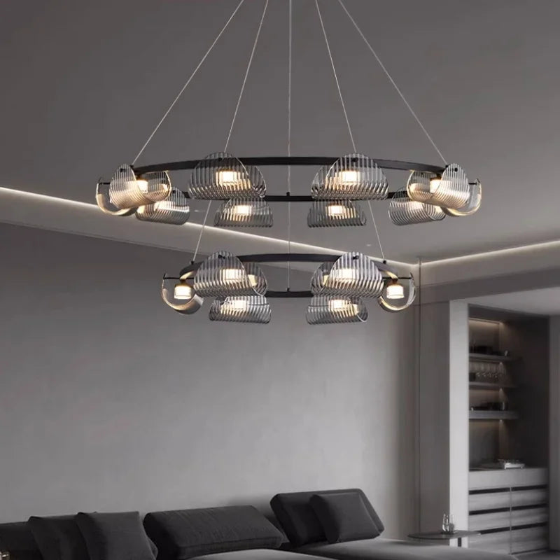 Smoky Gray Glass Chandelier LED Pendant Light for Luxe Dining Room