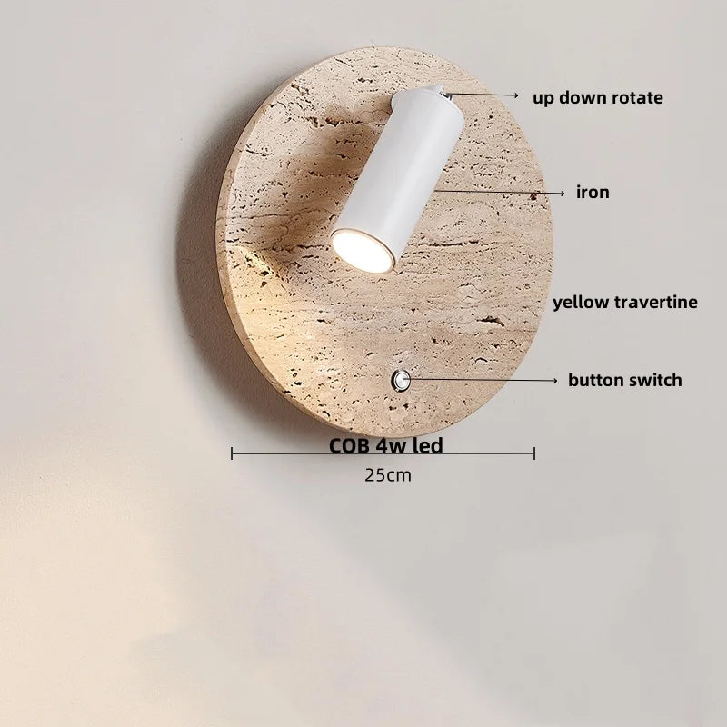LED Wall Light Fixtures Bedroom Modern Button Switch Yellow Travertine White Iron Bedside Lamp