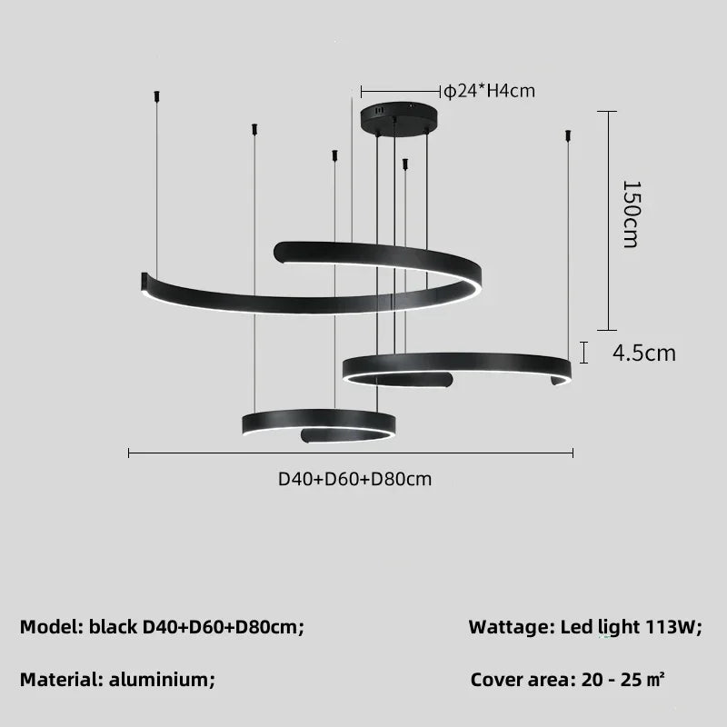 Black LED Chandelier Pendant Light for Foyer Stairs Bar, Minimalist Indoor Hanging Lamp