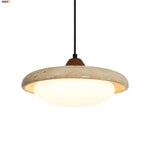 Yellow Travertine LED Pendant Light: Modern Nordic Hang Lamp with White Glass