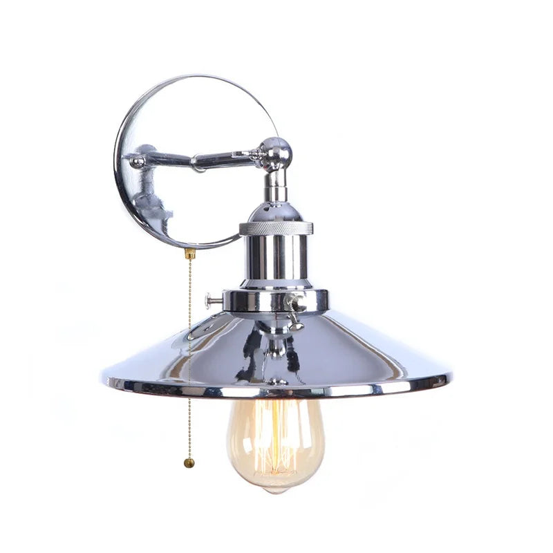 Afralia™ Vintage LED Wall Lights Pull Chain Lens Stair Aisle Bedside Lamp Iron Lightings