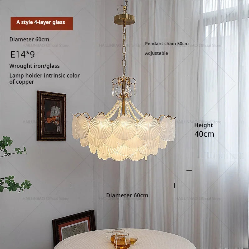 Shell Pearl Glass Crystal Chandelier for Modern Luxury Living Room