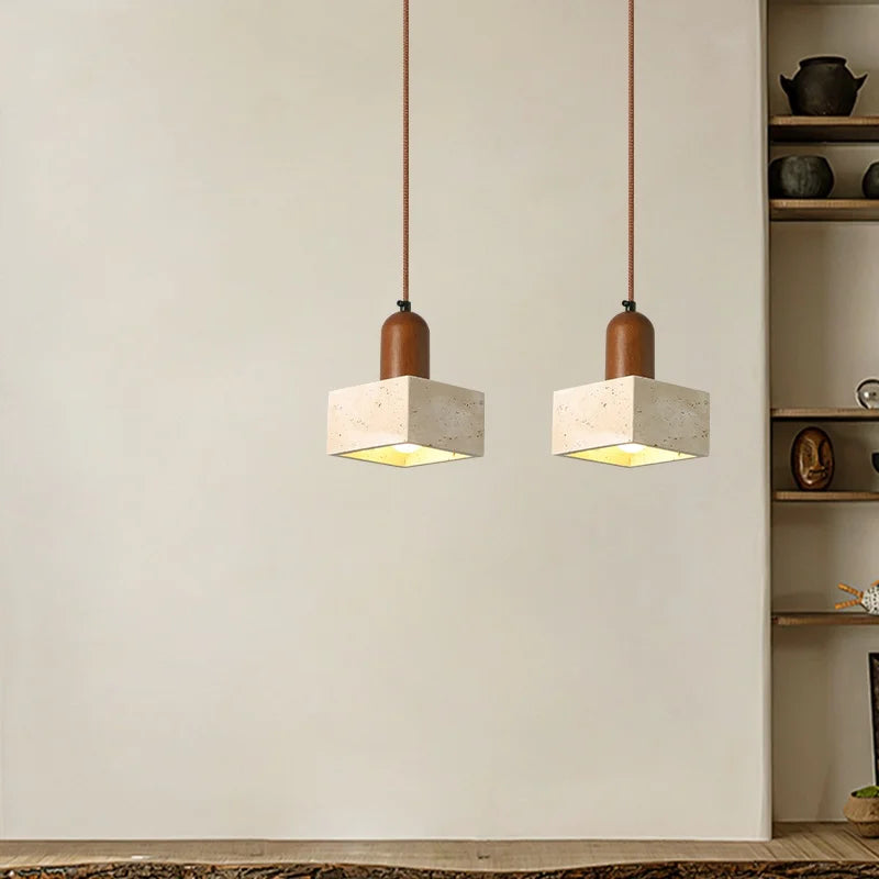 Afralia™ Wabi Sabi LED Pendant Lights Yellow Travertine Hanging Lamp for Bedroom and Living Room