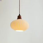 Nordic LED Pendant Light White Ceramic Walnut Wood Hanging Lamp