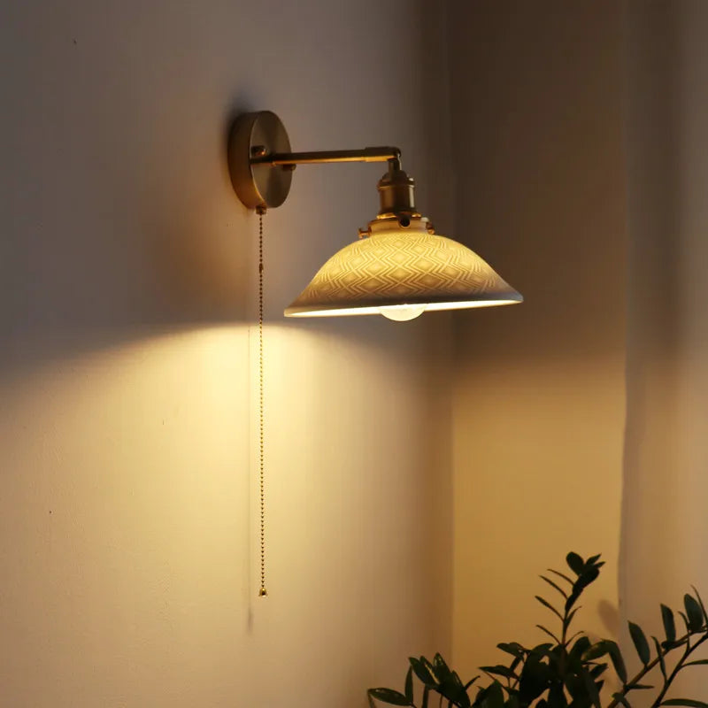 Ceramic Copper LED Wall Lamp for Bedroom Bedside Mirror Light