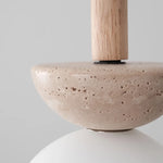 White Glass LED Pendant Lights Modern Yellow Travertine Wood Hang Lamp