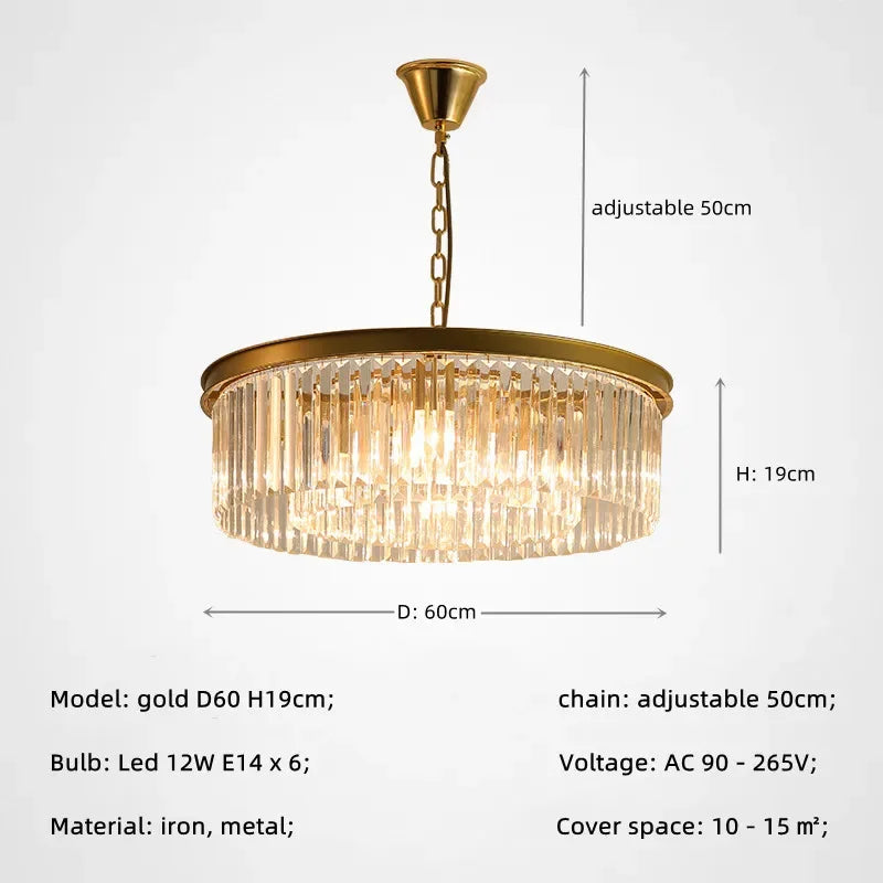Gold Black Metal Crystal Pendant Lights Chain Hanging LED Suspension Lamp Fixtures