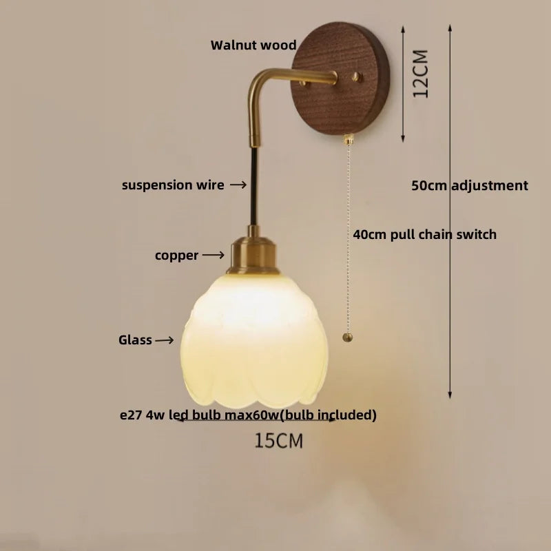 Adjustable LED Wall Light Fixture with Ceramic Wood Base for Home Decor