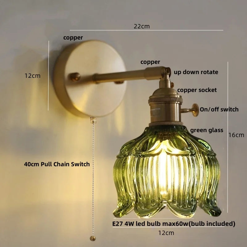 White Flower Glass Wall Lights: Up Down Rotate LED Bedroom Hotel Lamp