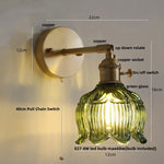Afralia™ Copper Rotate LED Wall Light with Pull Chain Switch - Modern Glass Bedside Sconce
