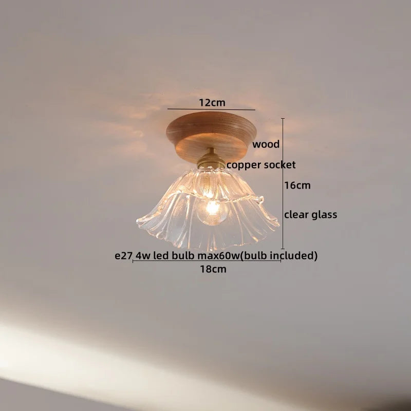 White Ceramic LED Ceiling Light with Wood Canopy for Kitchen and Living Room