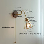 Clear Glass LED Wall Sconce Pull Chain Switch Rotate Arm Walnut Wood Stair Light