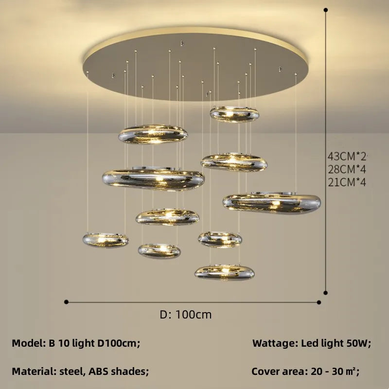 Chrome LED Ceiling Chandelier Cobblestone Pendant Lights - Modern Luxury Luminarias Fixtures