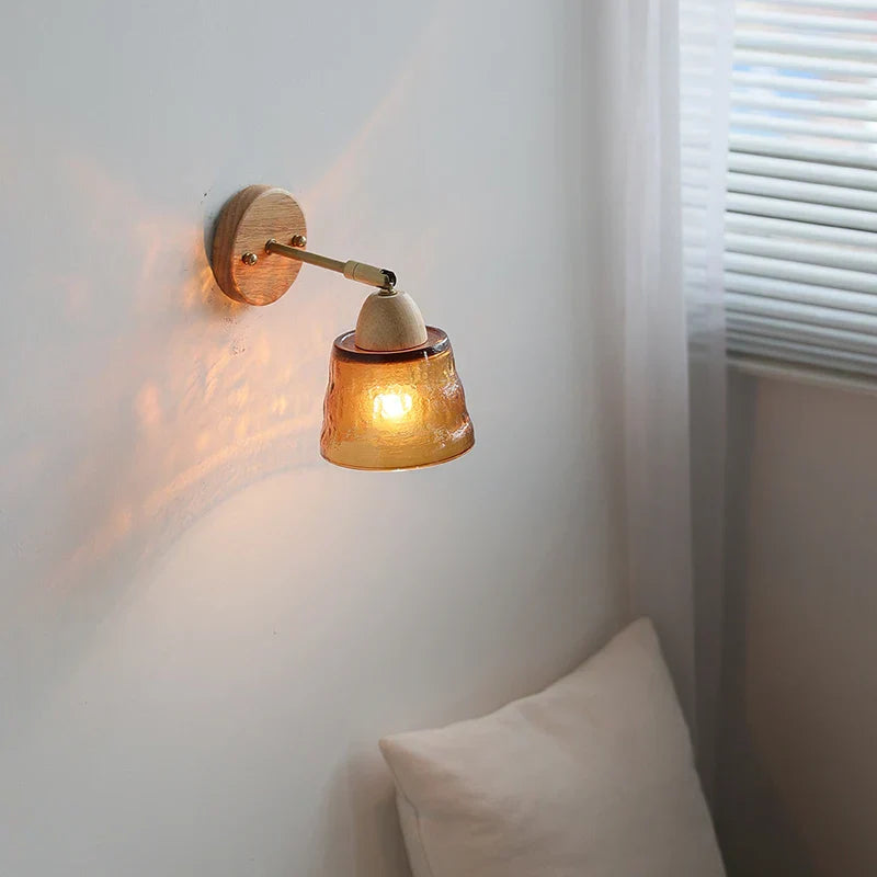 Wood Canopy LED Wall Light Pull Chain Switch Nordic Modern Bedside Sconce