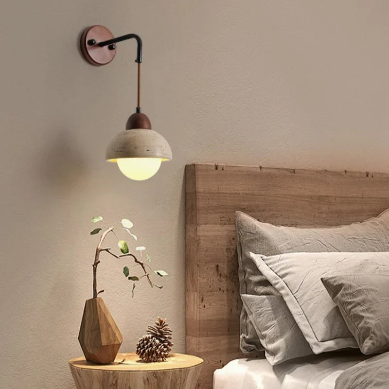 Wire LED Wall Lamp Yellow Travertine White Glass Nordic Stair Light