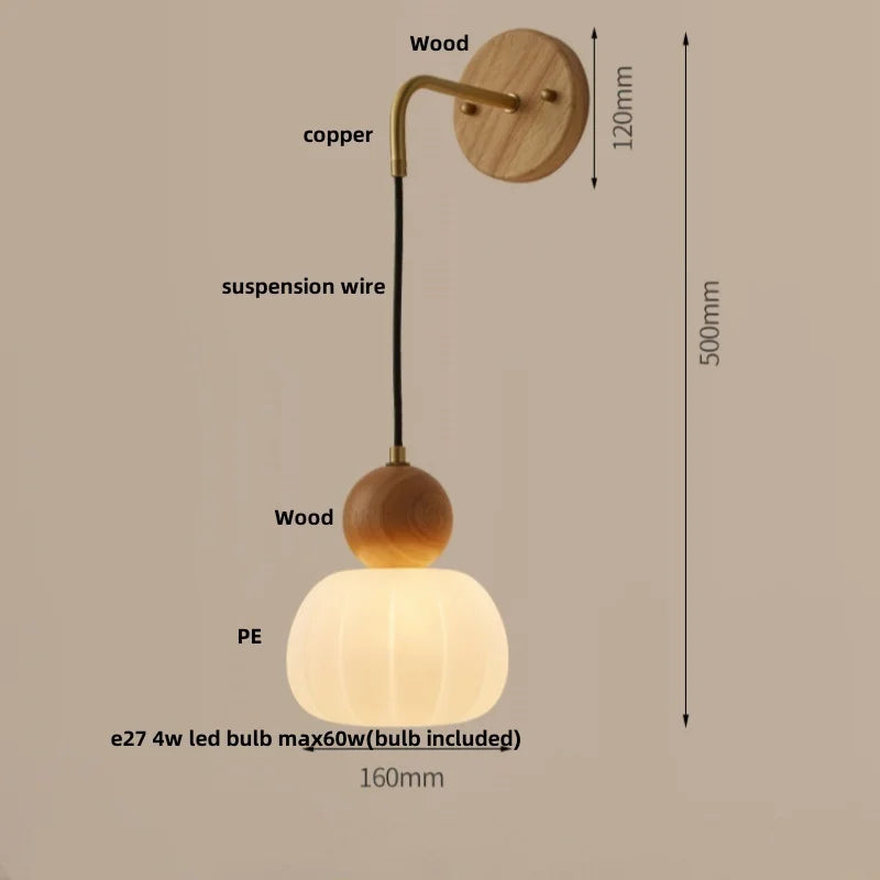 Walnut Wood LED Wall Lamp Sconce Pull Chain Switch Adjustable Art Light