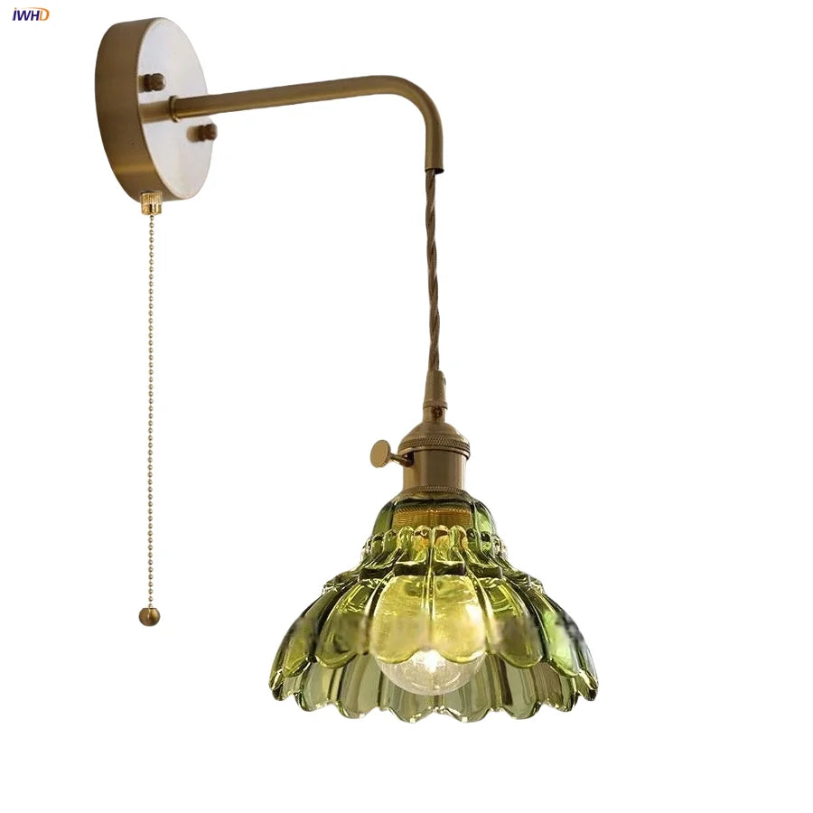LED Wall Lights Modern Nordic Pull Chain Glass Bedroom Lamp