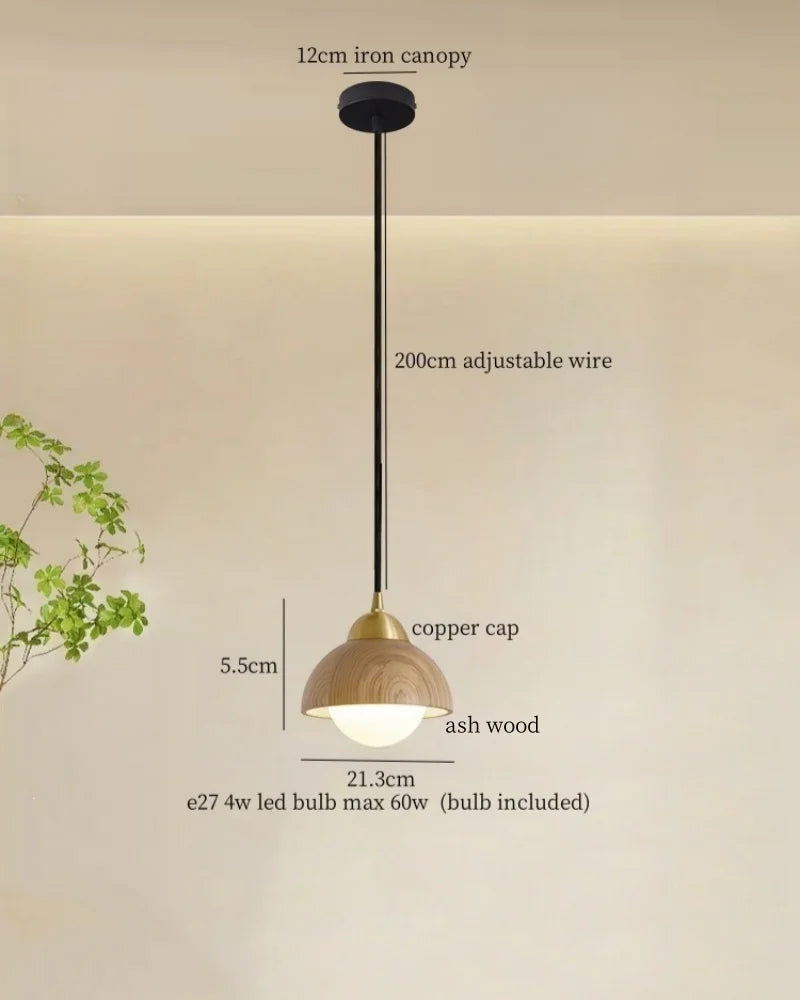 Walnut Wood LED Pendant Light with Vintage Copper Finish